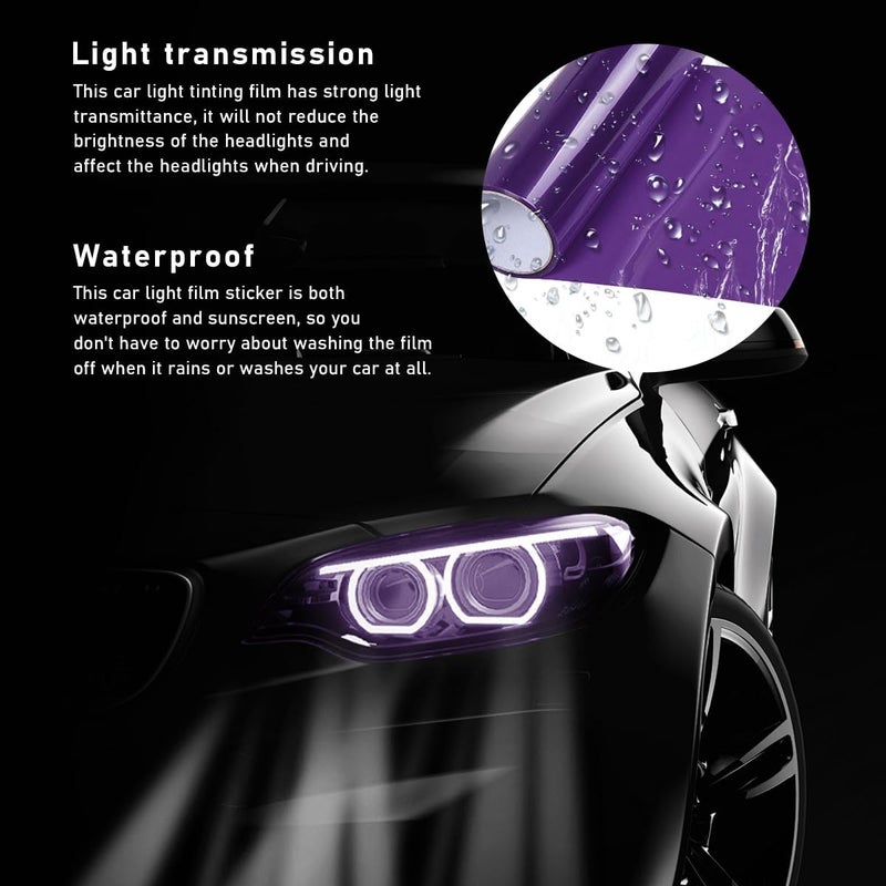 Wevdn Car Light Tint Film, 46.8" × 11.8" Extra-Wide Waterproof Headlight Taillight Tint Wrap Roll, Self Adhesive Film Sticker Sheet for Car Headlight Tail Lights with Squeegee+Cutter (Purple) - Image 4